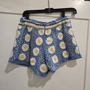SHEIN Blue and Yellow High Waist Floral Shorts